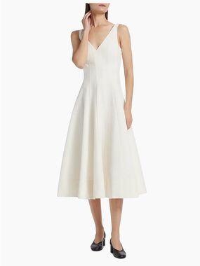 STAUD Cream V-Neck Sleeveless Midi Dress